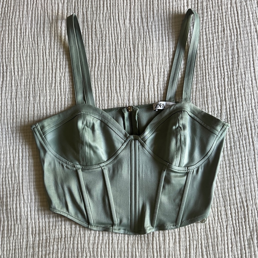 Zara Teal Green Satin Crop Top Corset